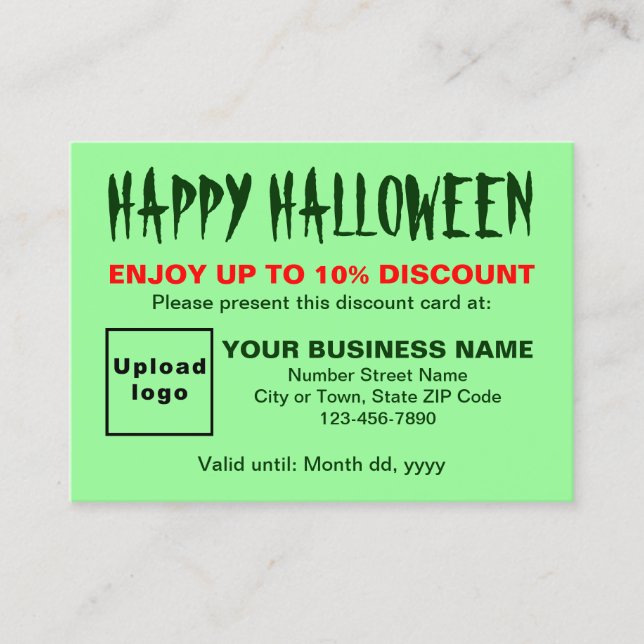 Ljust grönt rabattkort för Business Halloween (Framsida)