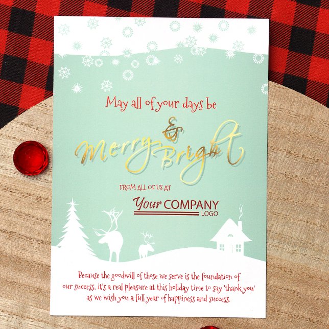 Ljust grönt, Red Logotyp, White Snö Company Inbjudningar (Mint Green White Red Logo Company Holiday Christmas Cards Rustic Elk)