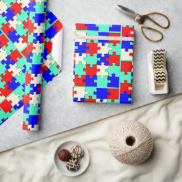Ljust grönt roligt, blå, röd och vit pussel presentpapper
