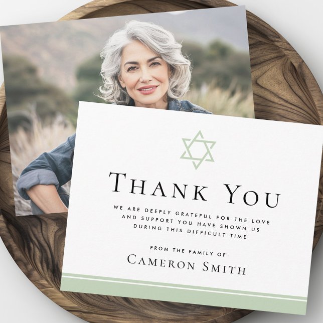 Ljust grönt stjärnan av David begravnings sympatif Tack Kort (Light green Star of David funeral sympathy photo Thank You Card)