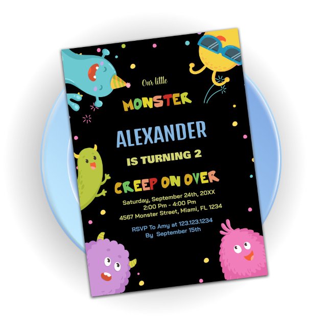 Ljust grönt svart monsterdagsinbjudan inbjudningar (Monster Birthday Invitations Light Green Black)