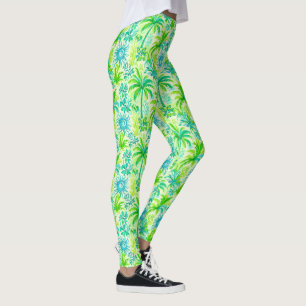 Ljust grönt Tropical Handflatan och Blue Sol Skriv Leggings