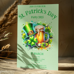 Ljust grönt vattenfärg St. Patrick dag Party Inbjudningar