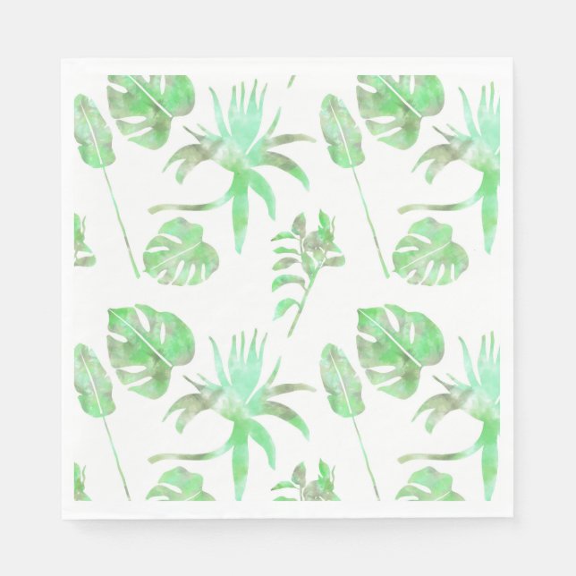 Ljust grönt vattenfärgade tropiska löv napkin pappersservett (Framsidan)