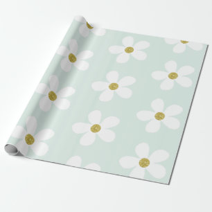 Ljust grönt vit enkel Daisy Guld Presentpapper