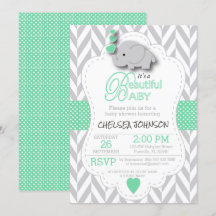 Ljust grönt, vit Grått Elephant Baby Shower