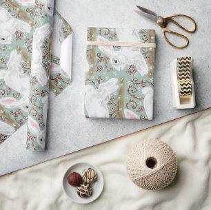 ljust grönt Vit kanin - julklapp Presentpapper