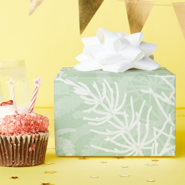 Ljust grönt vita blommor. presentpapper (Födelsedagsfest)