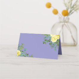 Ljust Gul & Blå Färg Blå Ros Blommig Bröllop Placeringskort