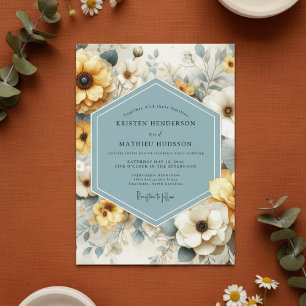 Ljust Gul Blommig Whimsy Bröllop Inbjudningar