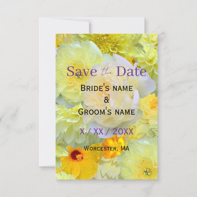 Ljust gul blomster "Save the Date" | Modern solig Spara Datumet (Framsida)