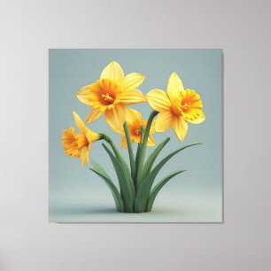 Ljust gul bukett med narcisser och gröna blad canvastryck