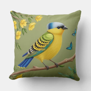 🕊️ Ljust Gul Fågel Cottagecore Dekor 🌸 Kudde