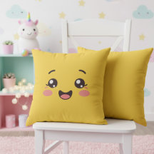 Ljust gul kawaii leende ansikte kastkudde