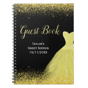 Ljust gul klänning falskt glitter Sweet 16 födelse Anteckningsbok