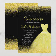 Ljust gul klänning Faux Glitter Quinceanera