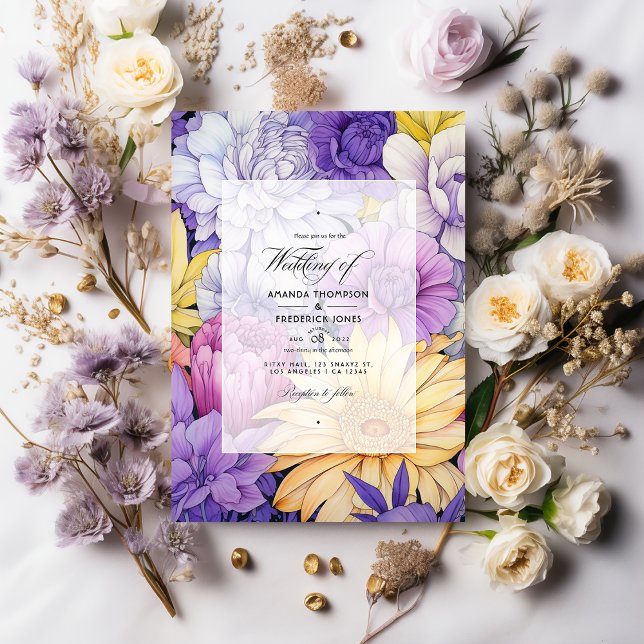 Ljust Gul, Lavendel och Silver Blommig Bröllopsfes Inbjudningar (Skapare uppladdad)