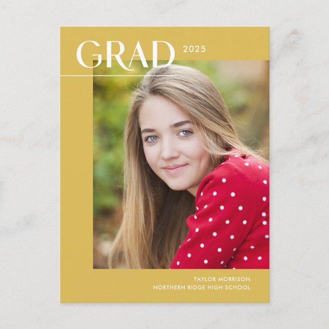 Ljust gul modern examensfoto examensfest vykort (Framsida)