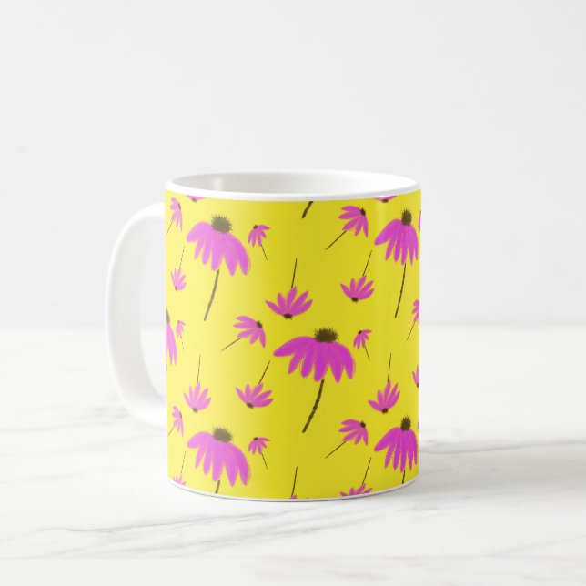 Ljust gul mugg med rosa blommor (Framsida vänster)