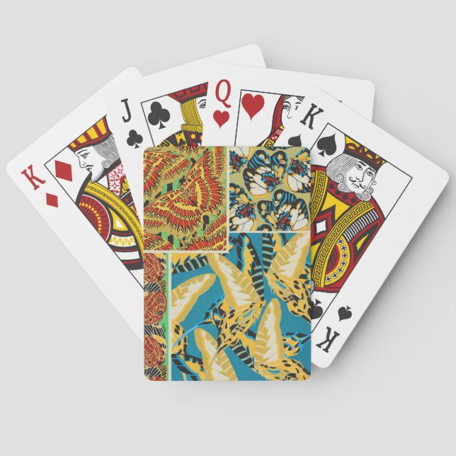 Ljust gul och turkos Art Deco fjärilskonst Casinokort (Baksidan)