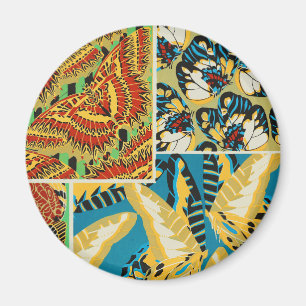 Ljust gul och turkos Art Deco fjärilskonst Magnet