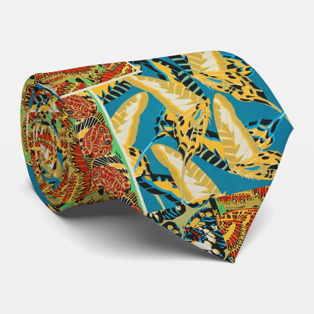 Ljust gul och turkos Art Deco fjärilskonst Slips (Rullad)