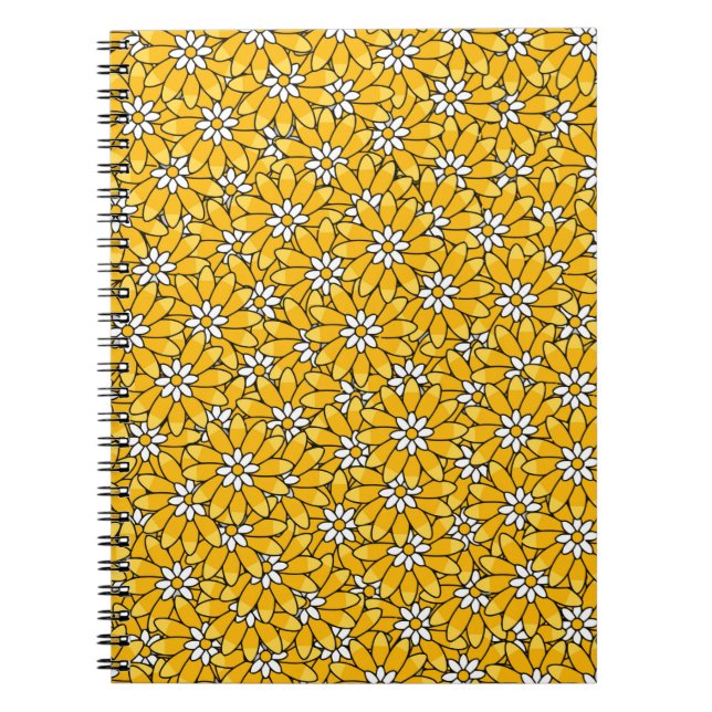 Ljust gul överlappande blommönster anteckningsbok (Framsidan)