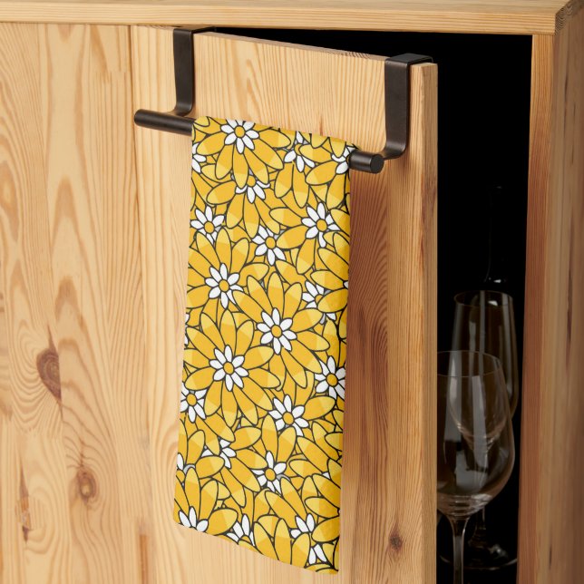 Ljust gul överlappande blommönster kökshandduk (Thirds Fold)