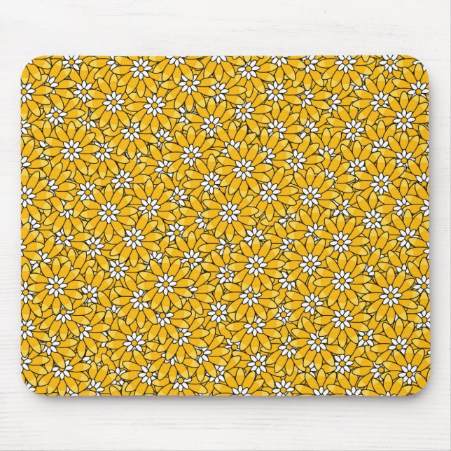 Ljust gul överlappande blommönster musmatta (Framsidan)