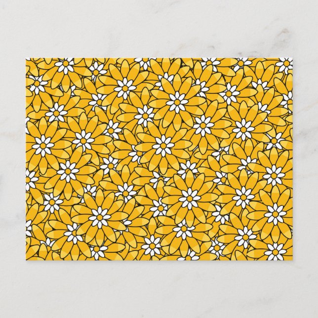 Ljust gul överlappande blommönster vykort (Framsida)