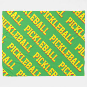 Ljust gul röd upprepad PICKLEBALL på grön Fleecefilt