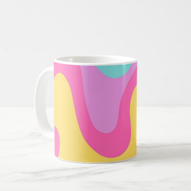 Ljust Gul Rosa Lavendel Mint Abstrakt Kaffemugg (Framsida vänster)