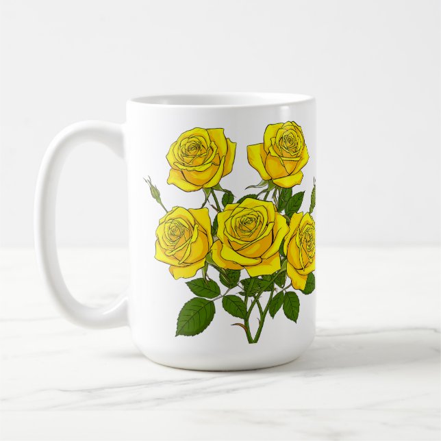 Ljust Gul Rosbukett Kaffemugg (Vänster)