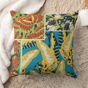 Ljust gul & turkos Art Deco fjäril konst Kudde