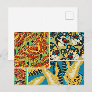 Ljust gul & turkos Art Deco fjärilskonst Vykort