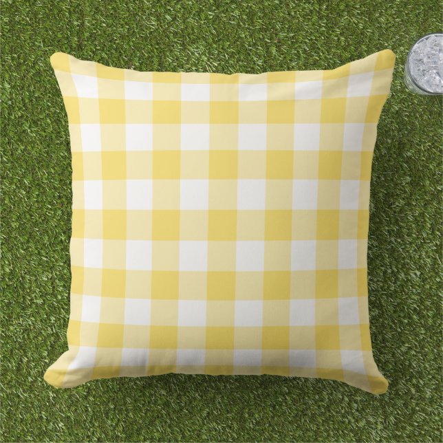 Ljust gul-vit gingham-karoklad check kudde (Gräs)