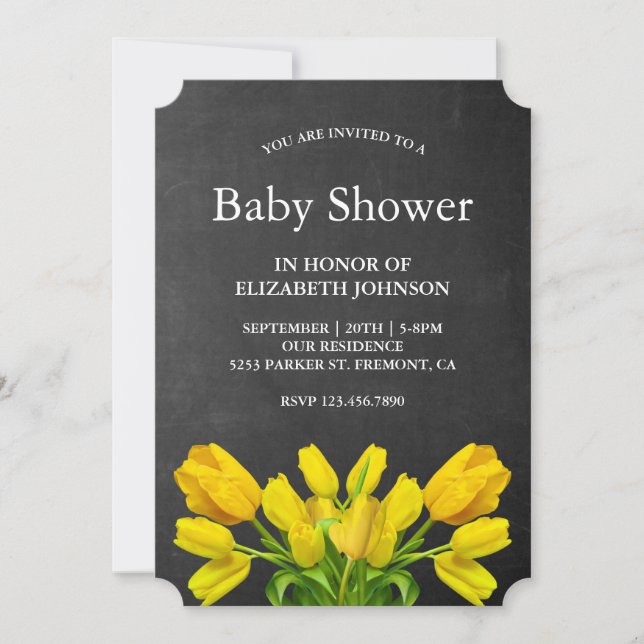 Ljust gula tulpanblommor Baby Shower Inbjudningar (Framsida)