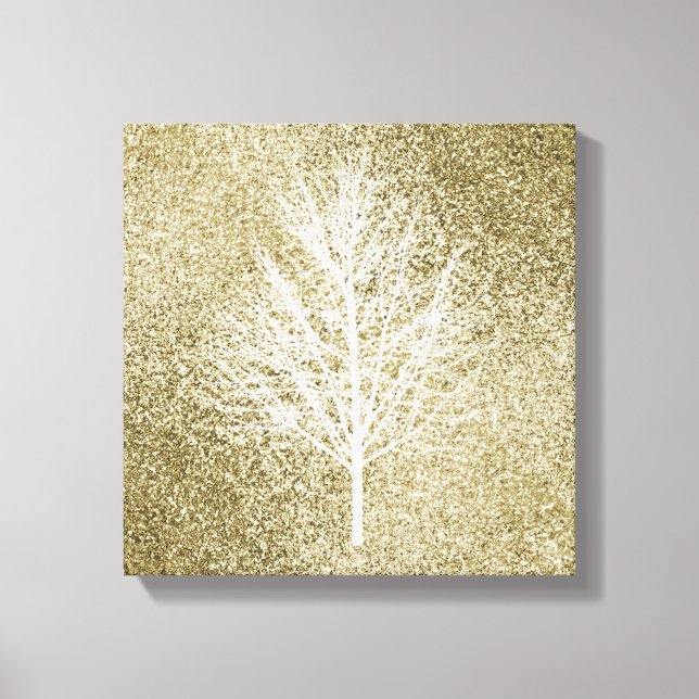 ljust guld glänsande gnistrande glitter glöd träd  canvastryck (Framsida)