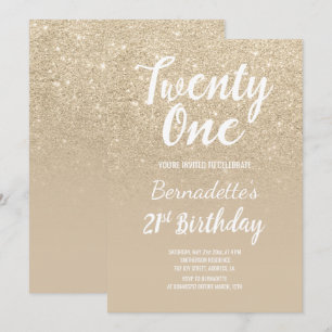 ljust guld glitter ombre pearl 21:a födelsedag inbjudningar