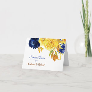 Ljust Guld Marinblå Blommig Bröllop Tack Kort