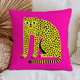 Ljust guldfärgad gepard på rosa naiv djurlkonst kudde