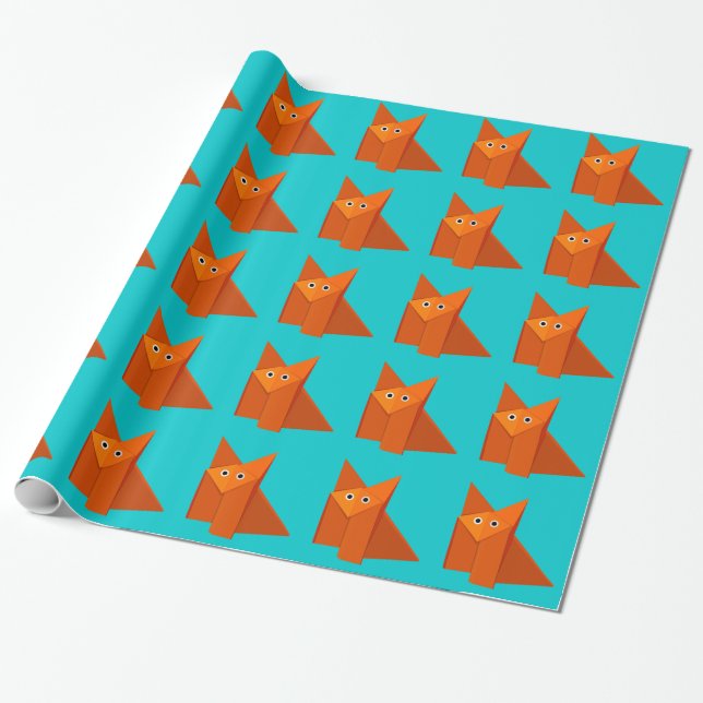 Ljust gulligt Origami rävmönster Presentpapper (Utrullad)