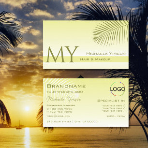 Ljust Gult Gradient Handflatan Löv Monogram och Lo Visitkort