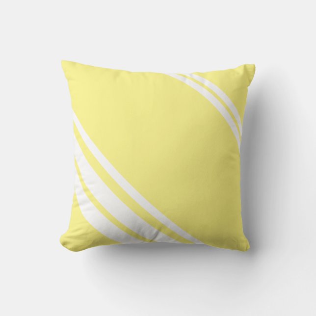 Ljust Gult: Modern Linjer i vitt Kudde (Framsida)