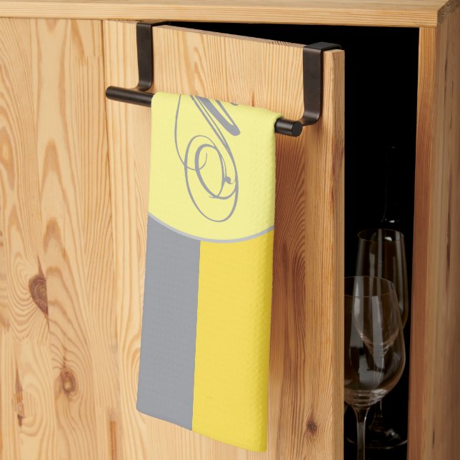 Ljust Gult och mjukt Grått anpassa Kökshandduk (Thirds Fold)