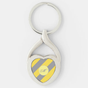 Ljust Gult och mjukt Grått anpassa Twisted Heart Silverfärgad Nyckelring