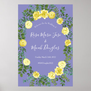 Ljust Gult och Periwinkle Blue Ro Blommigt Bröllop Poster