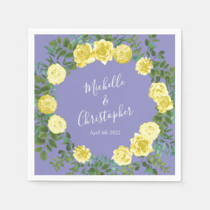 Ljust Gult Periwinkle Blue Ro Blommigt Bröllop Pappersservett