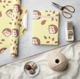 Ljust Gult Sömlös omslagning Papper Mysigt Hedgeho Presentpapper