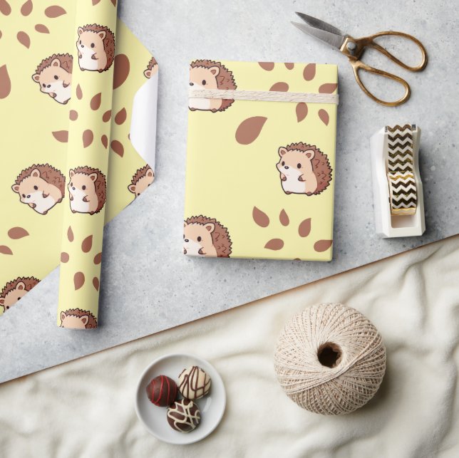 Ljust Gult Sömlös omslagning Papper Mysigt Hedgeho Presentpapper (Hantverk)